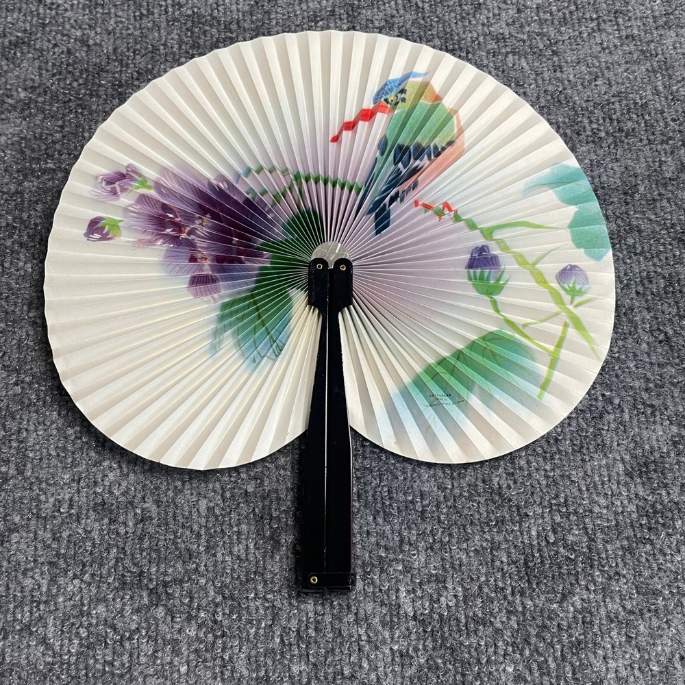 Vintage Disneyland Souvenir Folding Hand Fan Bird and Floral Round Paper Fan